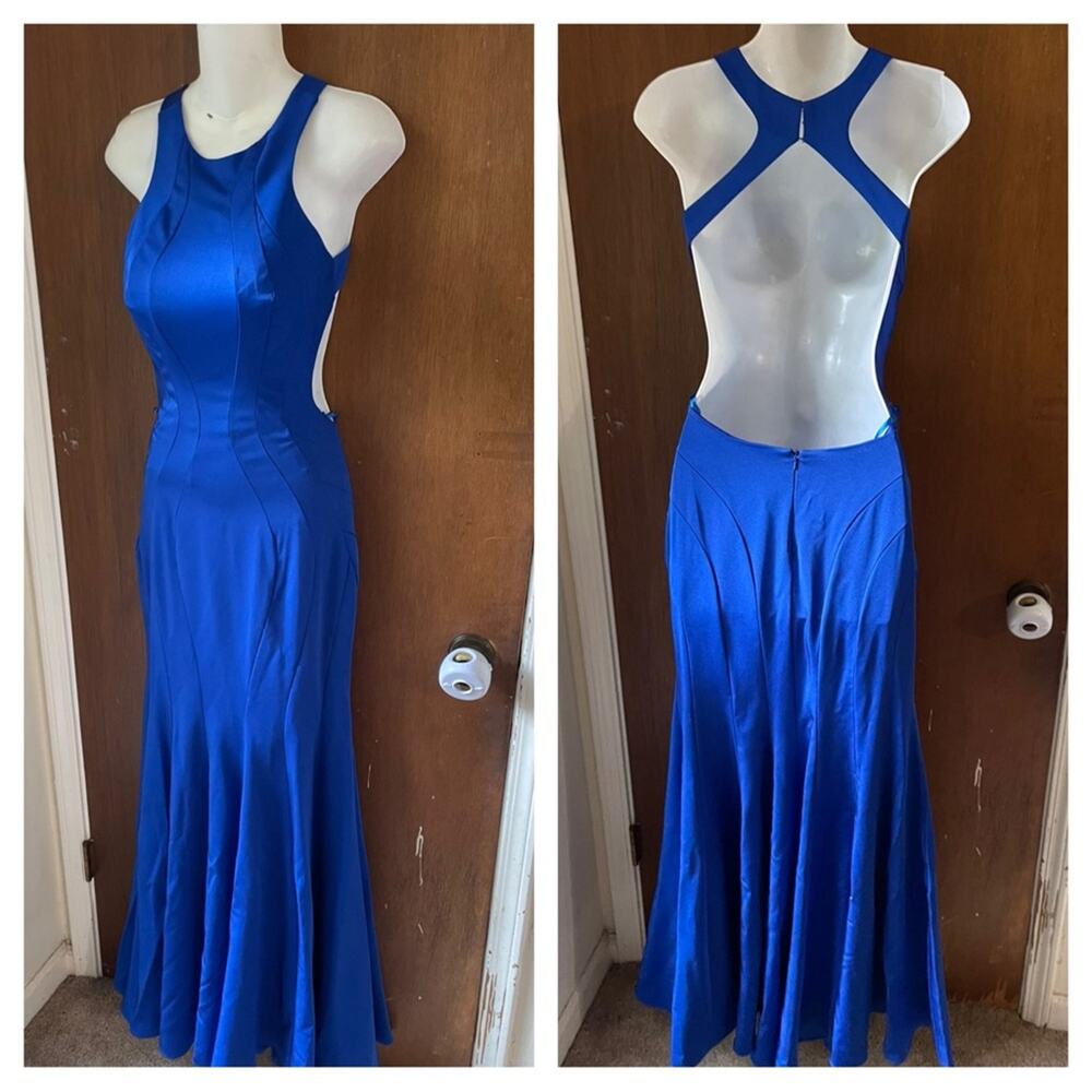 JVN Jovani royal blue open back dress